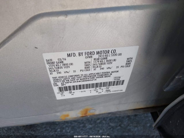 Auction sale of the 2016 Ford Edge Titanium, vin: 2FMPK3K94GBB60215, lot number: 46111777