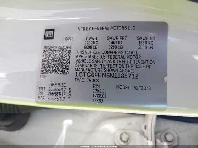 Продаж на аукціоні авто 2022 Gmc Canyon 4wd  Long Box At4 - Cloth, vin: 1GTG6FEN6N1185712, номер лоту: 46111790