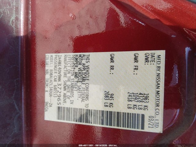 Продажа на аукционе авто 2021 Nissan Altima Sv Fwd, vin: 1N4BL4DV9MN372965, номер лота: 46111801