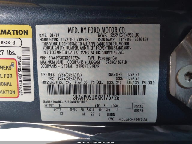 Ford Fusion Energi Titanium 2019 3FA6P0SUXKR175726 Image 9