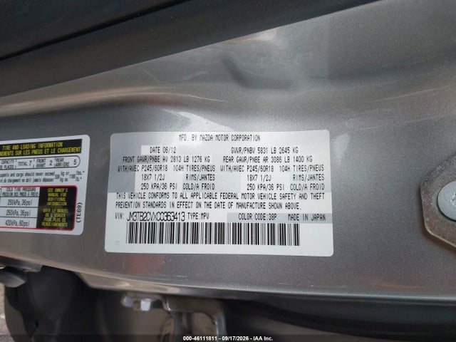 2012 Mazda Cx-9 Touring მანქანა იყიდება აუქციონზე, vin: JM3TB2CVXC0363413, აუქციონის ნომერი: 46111811