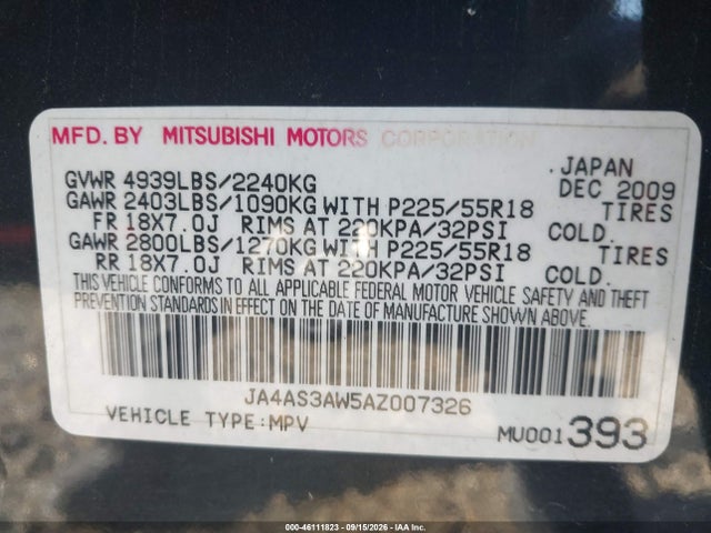 Продажа на аукционе авто 2010 Mitsubishi Outlander Se, vin: JA4AS3AW5AZ007326, номер лота: 46111823