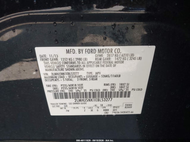 Продажа на аукционе авто 2014 Lincoln Mkt, vin: 2LMHJ5NK1EBL53277, номер лота: 46111829