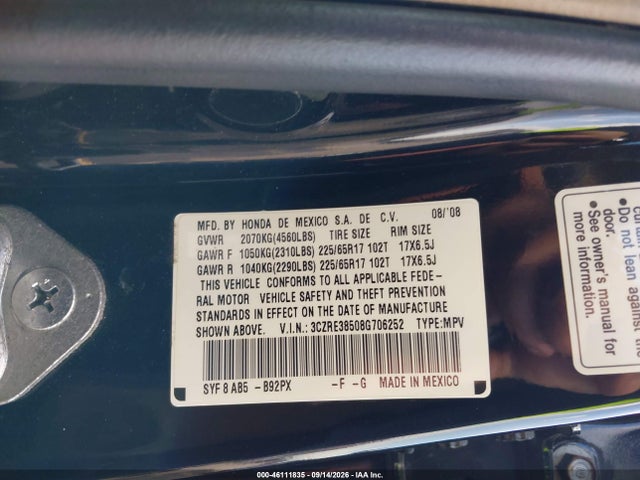 Aukcja sprzedaży 2008 Honda Cr-v Ex, vin: 3CZRE38508G706252, numer aukcji: 46111835