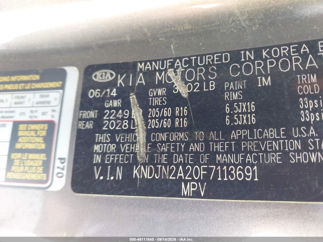 2015 Kia Soul მანქანა იყიდება აუქციონზე, vin: KNDJN2A20F7113691, აუქციონის ნომერი: 46111845