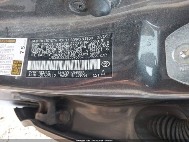 Aukcja sprzedaży 2008 Toyota Prius, vin: JTDKB20U383393357, numer aukcji: 46111847