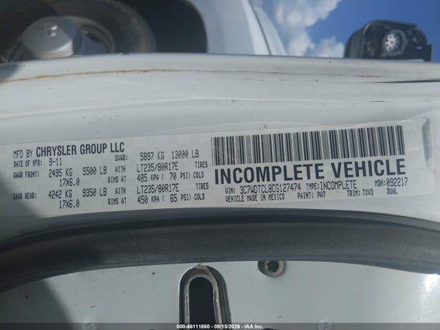 2012 Ram 3500 Chassis St/slt/laramie მანქანა იყიდება აუქციონზე, vin: 3C7WDTCL8CG127474, აუქციონის ნომერი: 46111860
