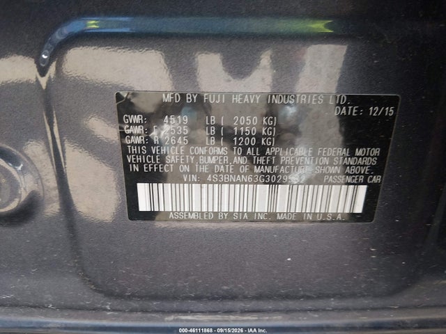 Aukcja sprzedaży 2016 Subaru Legacy 2.5i Limited, vin: 4S3BNAN63G3029532, numer aukcji: 46111868