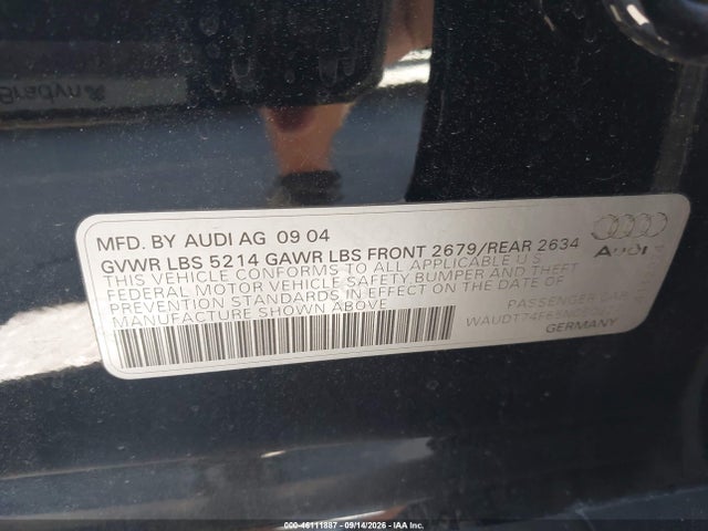 46111887 :رقم المزاد ، WAUDT74F65N050327 vin ، 2005 Audi A6 3.2 مزاد بيع