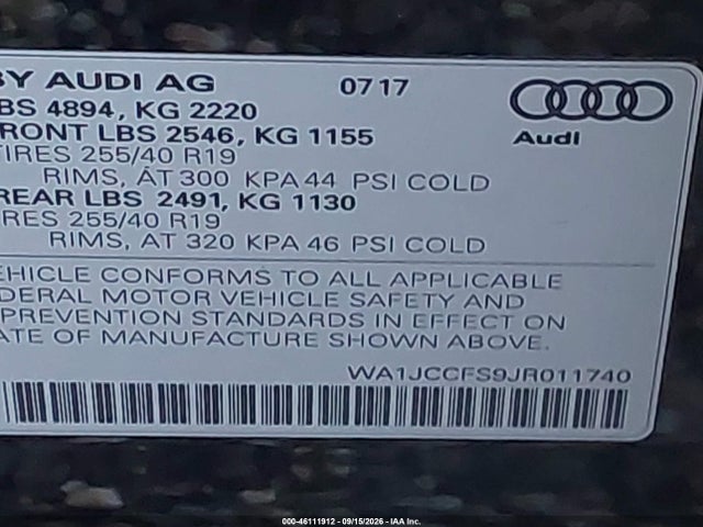 46111912 :رقم المزاد ، WA1JCCFS9JR011740 vin ، 2018 Audi Q3 2.0t Premium مزاد بيع
