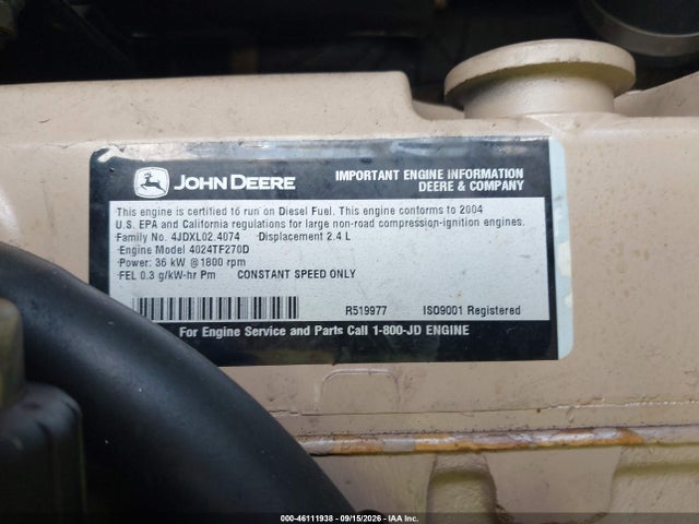 46111938 :رقم المزاد ، 1U9BS15254J087118 vin ، 2004 Generator Generator مزاد بيع