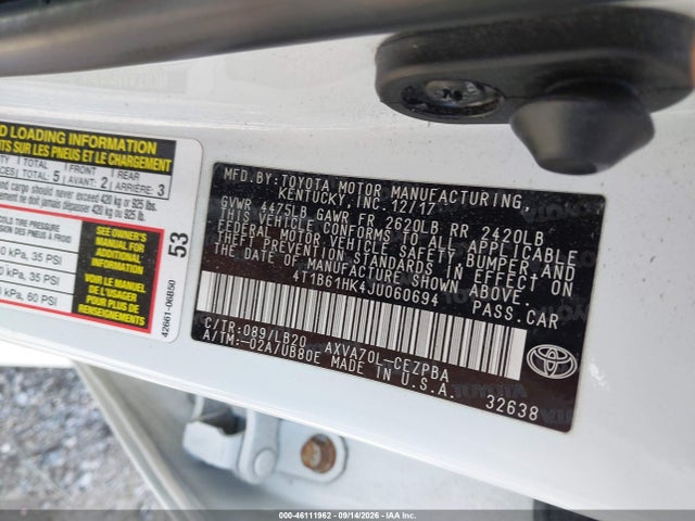 46111962 :رقم المزاد ، 4T1B61HK4JU060694 vin ، 2018 Toyota Camry Xse مزاد بيع