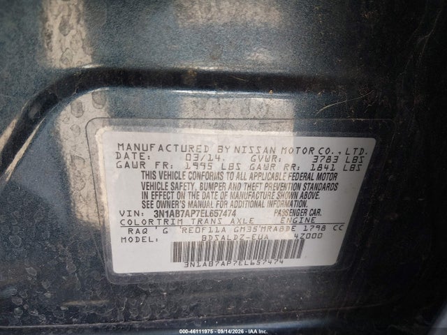 Продаж на аукціоні авто 2014 Nissan Sentra Sv, vin: 3N1AB7AP7EL657474, номер лоту: 46111975