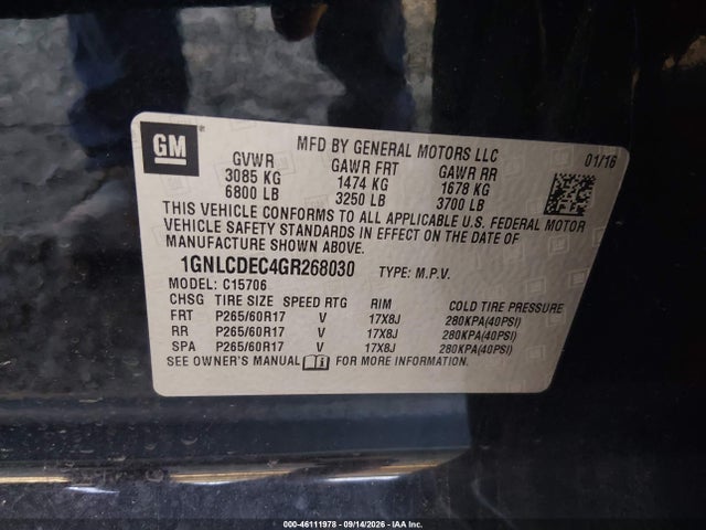Aukcja sprzedaży 2016 Chevrolet Tahoe Commercial Fleet, vin: 1GNLCDEC4GR268030, numer aukcji: 46111978