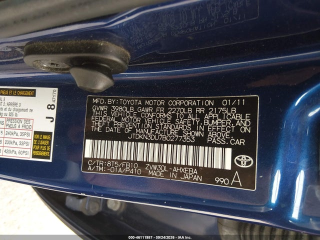 Продажа на аукционе авто 2011 Toyota Prius Two, vin: JTDKN3DU7B0277353, номер лота: 46111987