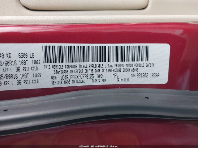 Продаж на аукціоні авто 2015 Jeep Grand Cherokee Limited, vin: 1C4RJFBGXFC779125, номер лоту: 46111995