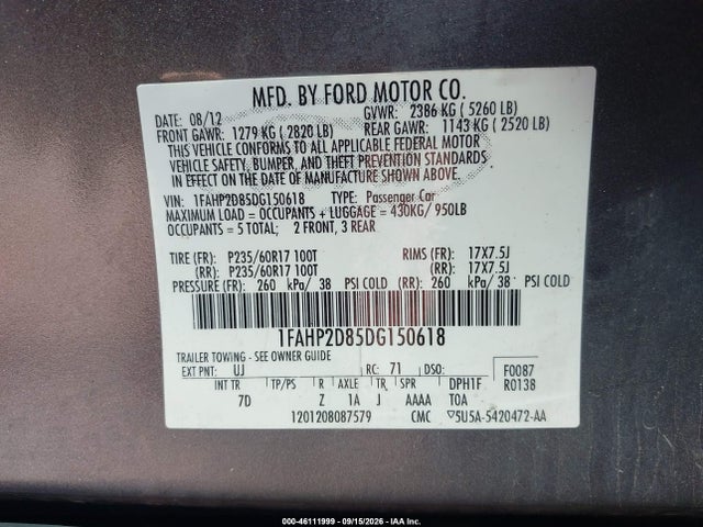 Продажа на аукционе авто 2013 Ford Taurus Se, vin: 1FAHP2D85DG150618, номер лота: 46111999