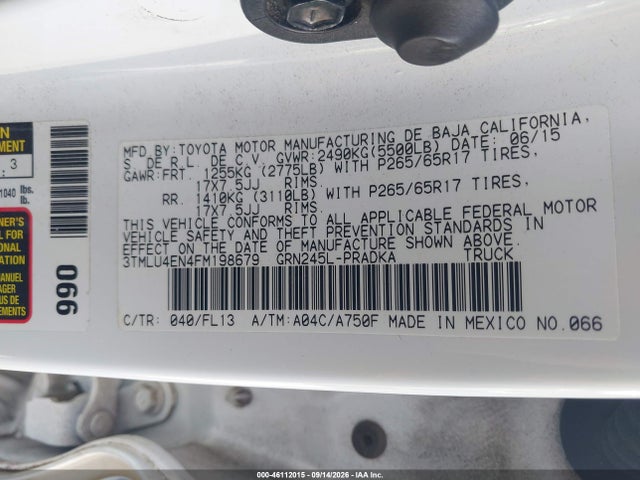 Продажа на аукционе авто 2015 Toyota Tacoma Base V6, vin: 3TMLU4EN4FM198679, номер лота: 46112015