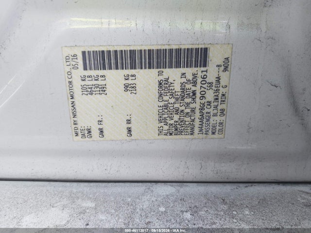 Продаж на аукціоні авто 2016 Nissan Maxima 3.5 Sr, vin: 1N4AA6AP8GC907061, номер лоту: 46112017
