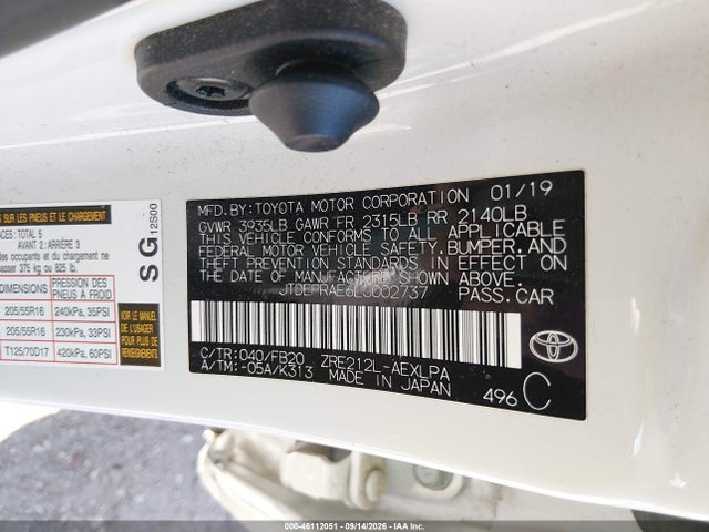46112051 :رقم المزاد ، JTDEPRAE6LJ002737 vin ، 2020 Toyota Corolla Le مزاد بيع