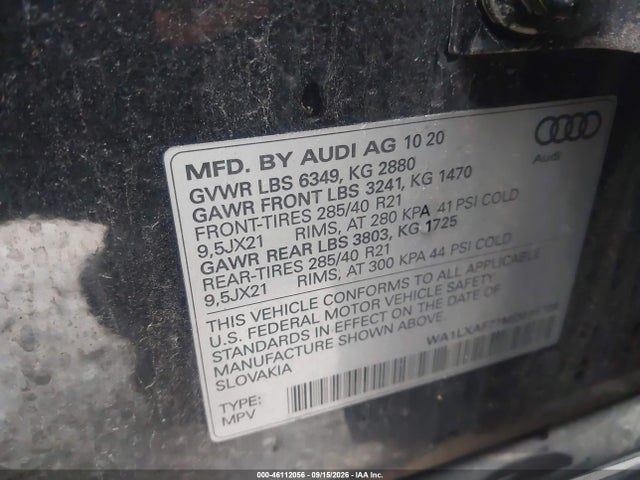 Aukcja sprzedaży 2021 Audi Q7 Premium Plus 55 Tfsi Quattro Tiptronic, vin: WA1LXAF77MD016708, numer aukcji: 46112056