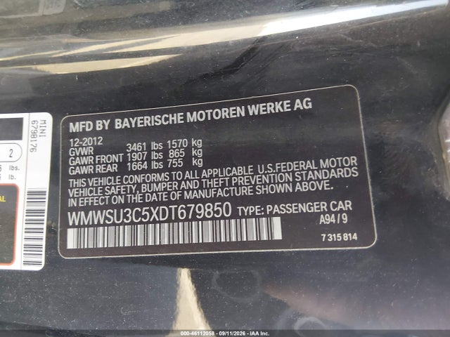 Продаж на аукціоні авто 2013 Mini Hardtop Cooper, vin: WMWSU3C5XDT679850, номер лоту: 46112058