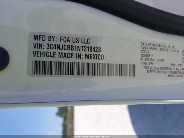 Продаж на аукціоні авто 2022 Jeep Compass Latitude Fwd, vin: 3C4NJCBB1NT218428, номер лоту: 46112059