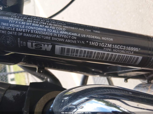 2012 Harley-davidson Fld Switchback მანქანა იყიდება აუქციონზე, vin: 1HD1GZM16CC316995, აუქციონის ნომერი: 46112079
