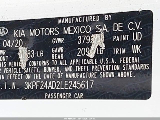 KIA Forte Lxs 2020 3KPF24AD2LE245617 Image 9