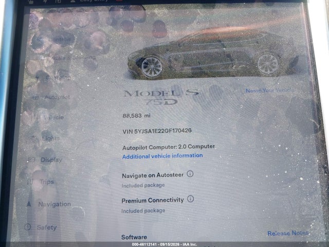 Aukcja sprzedaży 2016 Tesla Model S 60d/70d/75d/85d/90d, vin: 5YJSA1E22GF170426, numer aukcji: 46112141