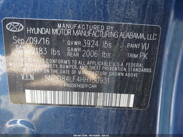 Aukcja sprzedaży 2017 Hyundai Elantra Se, vin: 5NPD84LF4HH130931, numer aukcji: 46112166