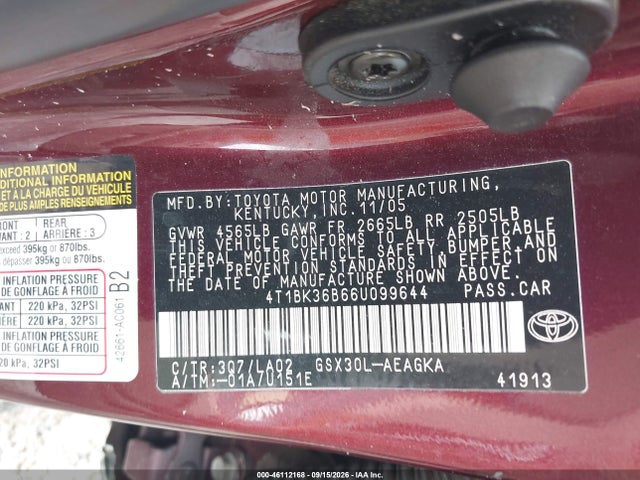 Продажа на аукционе авто 2006 Toyota Avalon Xls, vin: 4T1BK36B66U099644, номер лота: 46112168