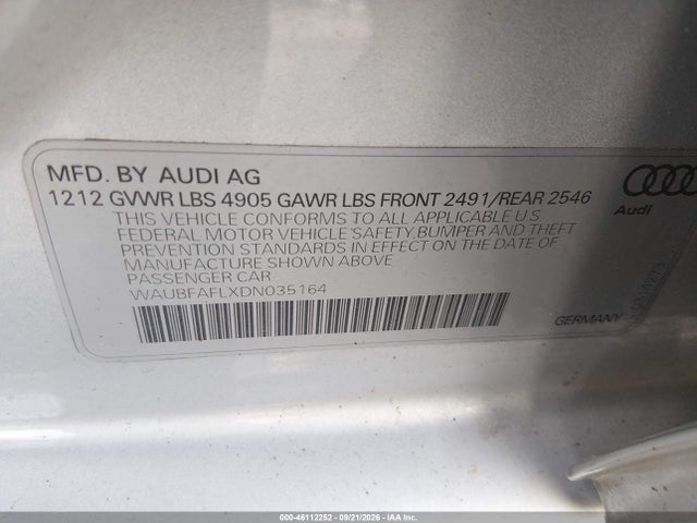 Продажа на аукционе авто 2013 Audi A4 2.0t Premium, vin: WAUBFAFLXDN035164, номер лота: 46112252