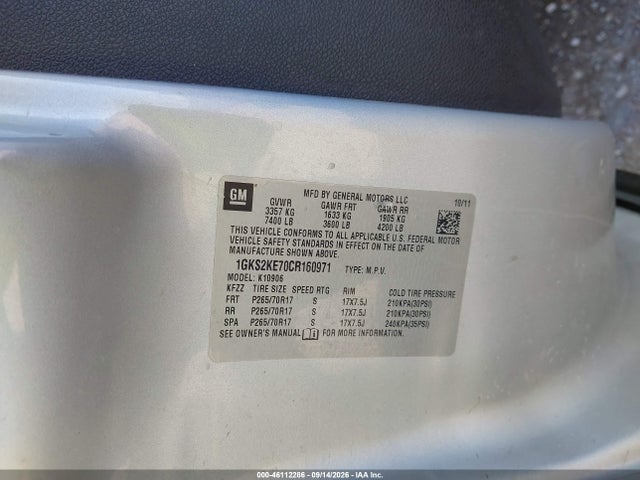 Продажа на аукционе авто 2012 Gmc Yukon Xl 1500 Slt, vin: 1GKS2KE70CR160971, номер лота: 46112286