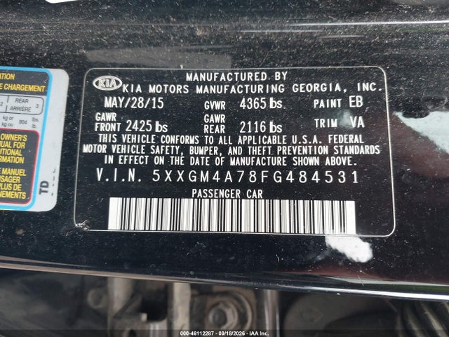 Продажа на аукционе авто 2015 Kia Optima Lx, vin: 5XXGM4A78FG484531, номер лота: 46112287