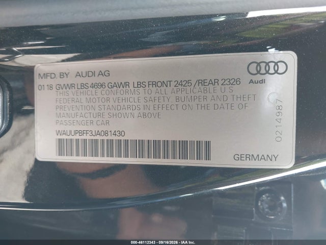 Aukcja sprzedaży 2018 Audi A3 E-tron 1.4t Premium/1.4t Tech Premium, vin: WAUUPBFF3JA081430, numer aukcji: 46112343