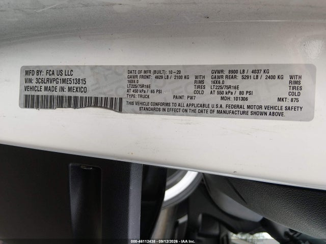 Продаж на аукціоні авто 2021 Ram Promaster 2500 Window Van High Roof 159 Wb, vin: 3C6LRVPG1ME513815, номер лоту: 46112438