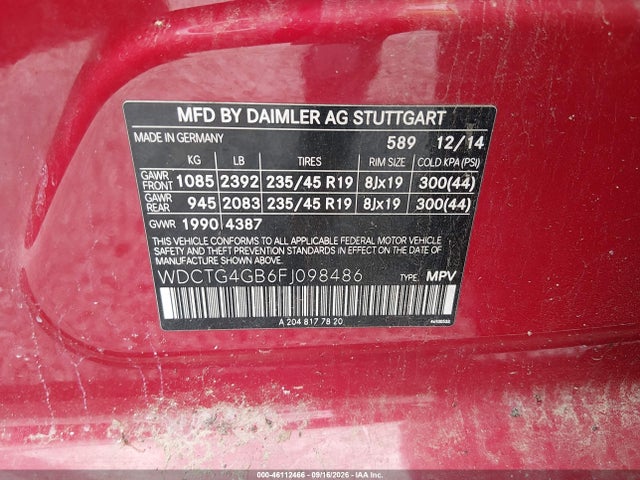 Продаж на аукціоні авто 2015 Mercedes-benz Gla 250 4matic, vin: WDCTG4GB6FJ098486, номер лоту: 46112466