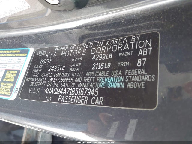 Продаж на аукціоні авто 2011 Kia Optima Lx, vin: KNAGM4A71B5167945, номер лоту: 46112489