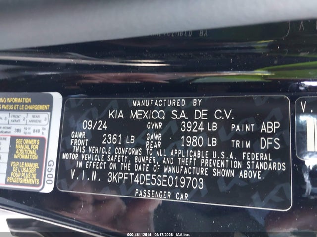 Продаж на аукціоні авто 2025 Kia K4 Lxs, vin: 3KPFT4DE5SE019703, номер лоту: 46112514
