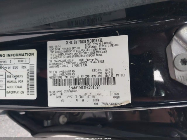 Продаж на аукціоні авто 2015 Ford Fusion Energi Titanium, vin: 3FA6P0SUXFR201098, номер лоту: 46112553