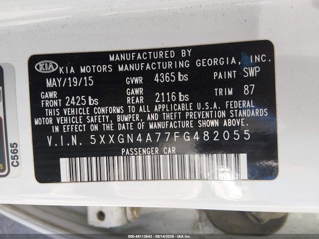KIA OPTIMA EX 2015 5XXGN4A77FG482055 Image 9