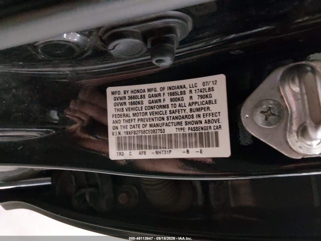 Aukcja sprzedaży 2012 Honda Civic Lx, vin: 19XFB2F58CE082753, numer aukcji: 46112647