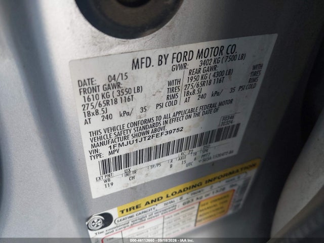 Продажа на аукционе авто 2015 Ford Expedition Xlt, vin: 1FMJU1JT2FEF39752, номер лота: 46112660