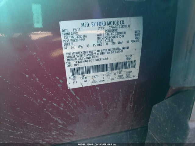 Ford Explorer Limited 2014 1FM5K8F86EGB31455 Image 9