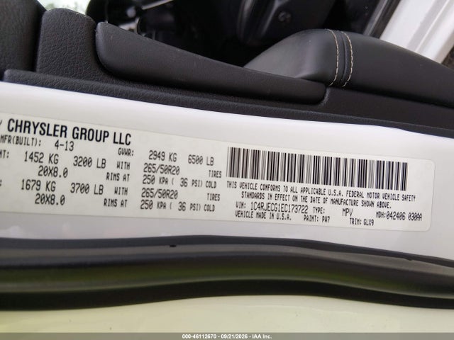 2014 Jeep Grand Cherokee Overland მანქანა იყიდება აუქციონზე, vin: 1C4RJECG1EC173722, აუქციონის ნომერი: 46112670