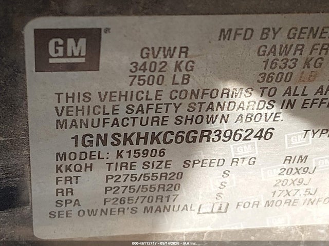 Chevrolet Suburban Lt 2016 1GNSKHKC6GR396246 Image 9