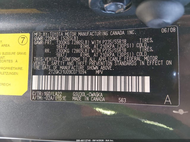 Продаж на аукціоні авто 2009 Lexus Rx 350, vin: 2T2GK31U09C071094, номер лоту: 46112745