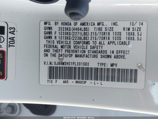 Honda CR-V LX 2015 5J6RM3H31FL001560 Image 9