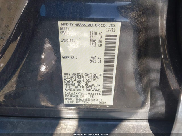 Продаж на аукціоні авто 2013 Nissan Altima 2.5 Sv, vin: 1N4AL3AP7DC184016, номер лоту: 46112793